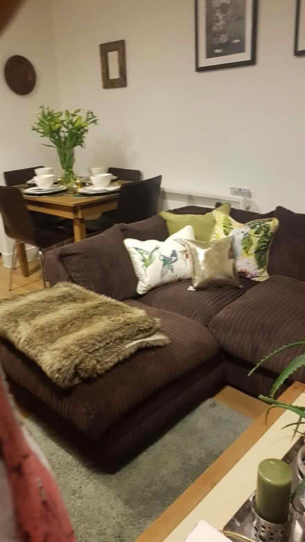 Photo of free Brown Jumbo Cord - L Shaped Sofa (E5 Harry Zeital Way) #1