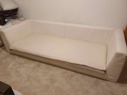 Photo of free Long white leather sofa and throw (City Island LS12a) #1
