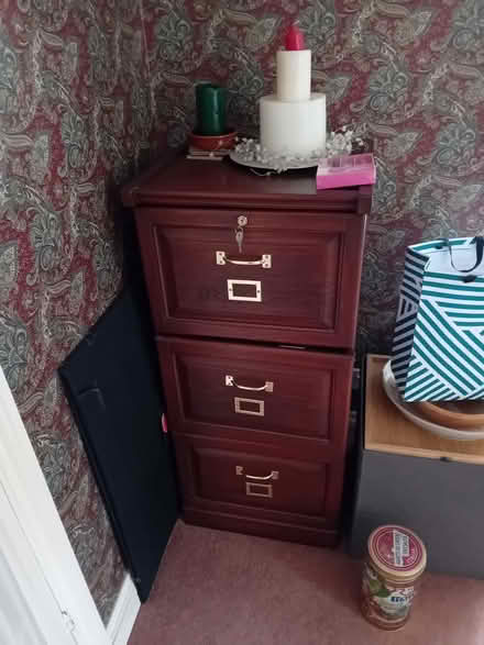 Photo of free 3 drawer wooden filing cabinet (Clophill MK45) #1