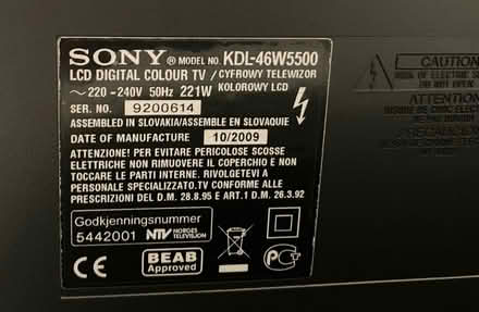 Photo of free sony 46inch tv working! kdl46w5500 (Gosport) #2