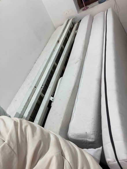 Photo of free White metal bunk bed with trundle bed with 3 mattresses (Shepherds Bush W12) #4