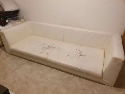 Photo of free Long white leather sofa and throw (City Island LS12a) #3