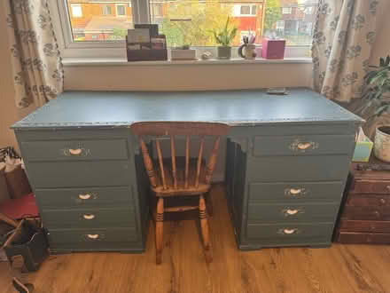 Photo of free Beautiful blue painted wooden large desk (Hulme M15) #1