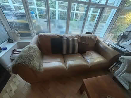 Photo of free Tan Leather 3 seater couch (Lower Kingswood KT20) #2
