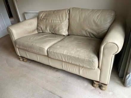 Photo of free Two cream faux leather settees. 190 & 143cm long. (H P Bulmer HR4) #1