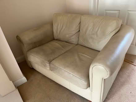 Photo of free Two cream faux leather settees. 190 & 143cm long. (H P Bulmer HR4) #2