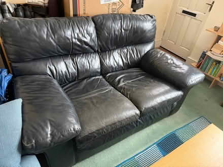 Photo of free Black leather two seater sofa (Portslade by Sea BN41) #1