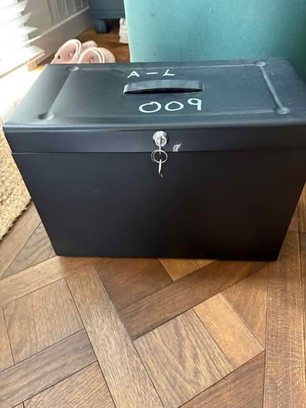 Photo of free Metal document box with key (Walshaw BL8) #1