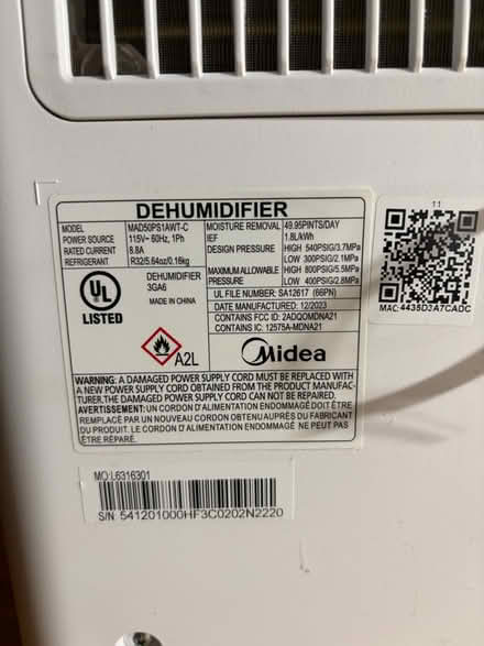 Photo of free Midea 50-Pint Smart Dehumidifier (Centerville, MA) #3