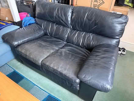 Photo of free Black leather two seater sofa (Portslade by Sea BN41) #2