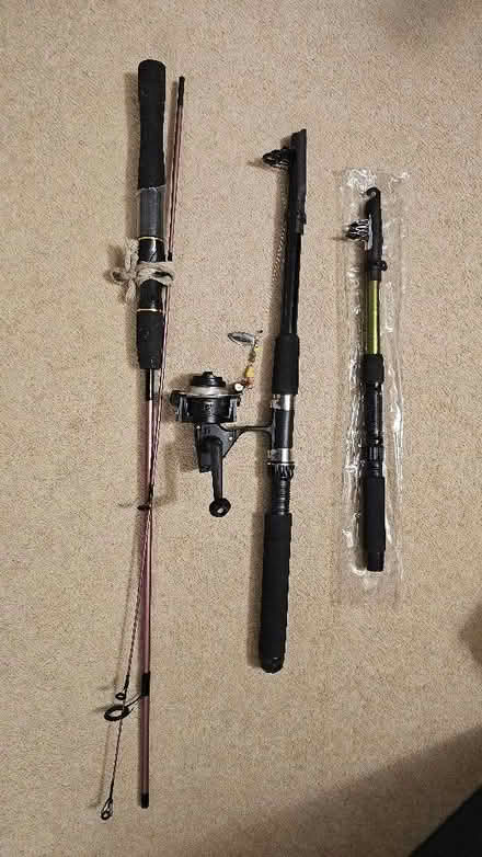 Photo of free Three compact fishing rods and one reel (Townsend AL3) #1