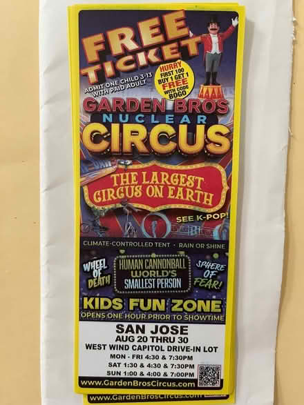 Photo of free Child’s circus tickets (West San Jose by Lynbrook High) #1