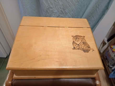Photo of free wooden writing box with owl on lid (Boscombe BH5) #1