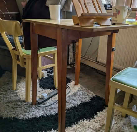 Photo of free 1950s Yellow Formica Drop-Leaf Table, 2 Painted chairs (The Highlands TN39) #1
