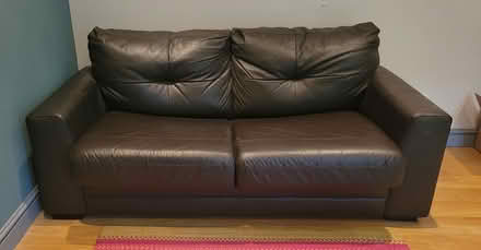 Photo of free Three seater brown leather sofa bed (S12 Gleadless Common) #1