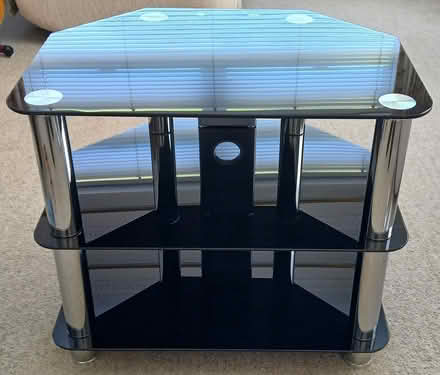 Photo of free TV stand with 3 shelves. Black Glass. 60cm Wide. (Ormesby TS6) #2