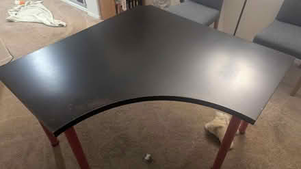 Photo of free Black corner table/desk w/ red legs (Culver/Mar Vista) #2