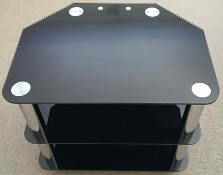 Photo of free TV stand with 3 shelves. Black Glass. 60cm Wide. (Ormesby TS6) #1