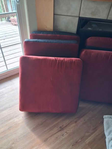 Photo of free red velvet cloth sofa (North Liberty) #1