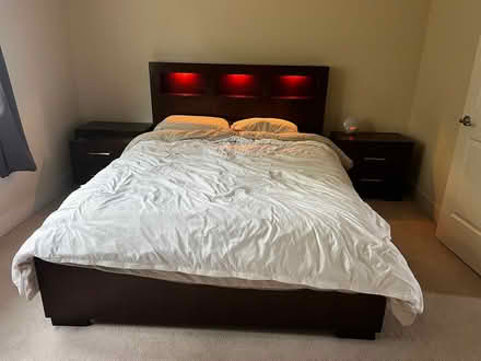Photo of free Queen bedframe w nightstand drawers (Seven Seas Park) #4