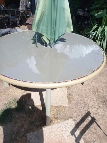 Photo of free Large glass and steel garden table (Anstey LE7) #3