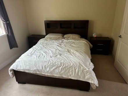 Photo of free Queen bedframe w nightstand drawers (Seven Seas Park) #2