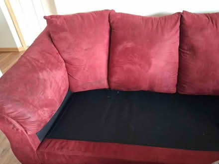 Photo of free red velvet cloth sofa (North Liberty) #2