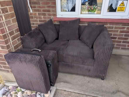 Photo of free Brown 2 seater settee plus poufe (Goffs Oak EN7) #1