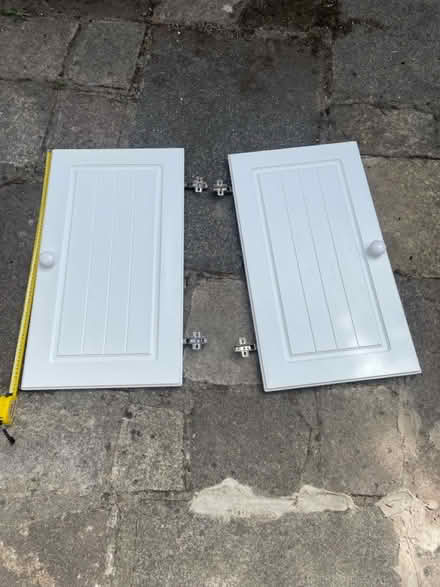 Photo of free White Cupboard Doors with Hinges (By Hackney Downs station E5) #1