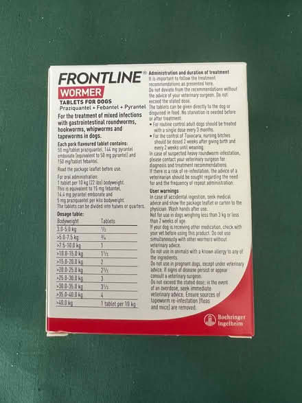 Photo of free Frontline dog worming tablets (Fobbing SS17) #2
