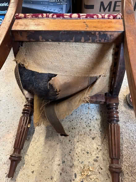 Photo of free Dining Chair, hardwood, prob mahogany, with dodgy upholstery (Little Bookham KT23) #2