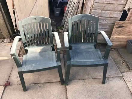 Photo of free 2 plastic garden chairs (Romsey CB1) #1