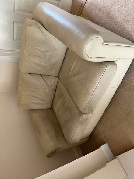 Photo of free Two cream faux leather settees. 190 & 143cm long. (H P Bulmer HR4) #2