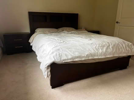 Photo of free Queen bedframe w nightstand drawers (Seven Seas Park) #3