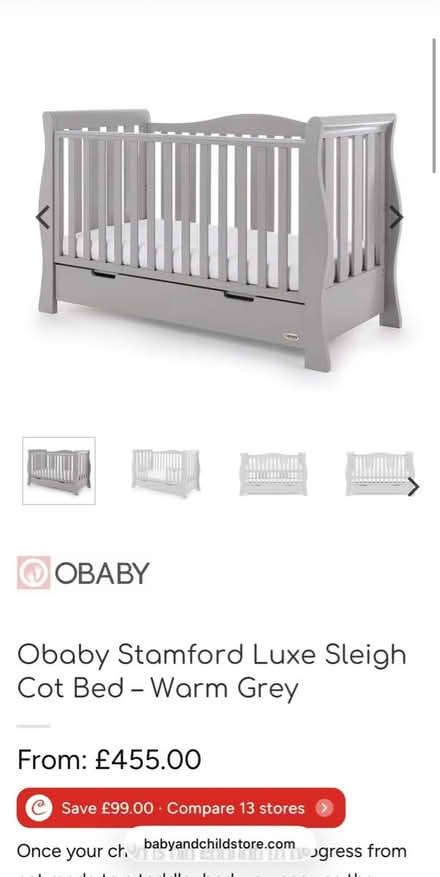 Photo of free Obaby Stamford Sleigh Cot bed (Isleworth) #4
