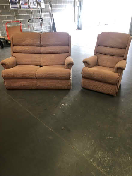 Photo of free Two Seater Settee and Matching Armchair (Drum Industrial Estate DH2) #2