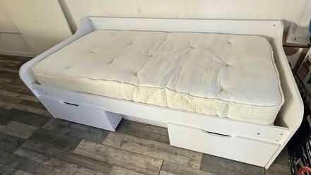 Photo of free Single bed frame with mattress and underneath drawes (Worton TW3) #1