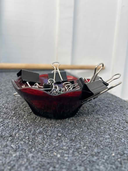Photo of free Ruby glass bowl w binder clips (Walnut Creek) #2