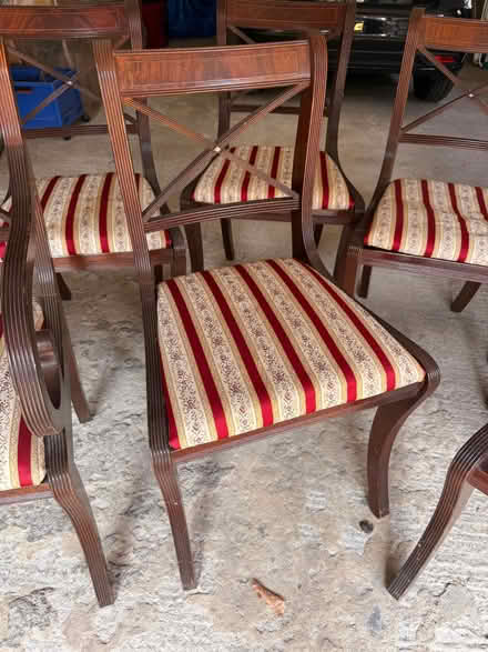 Photo of free 8 chairs - 2 carvers, 6 chairs one has a missing seat. (Wimbledon Village SW19) #1