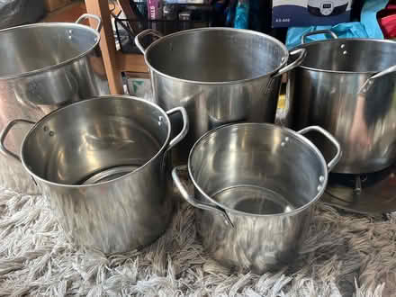 Photo of free 5 x Large cooking pots with lids (Romford RM7) #1