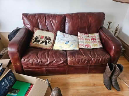 Photo of free Brown leather sofa (Great Yarmouth NR30) #1