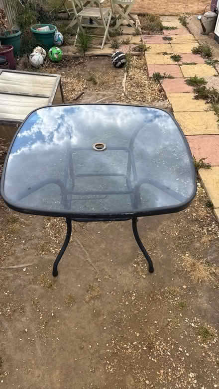 Photo of free Blue glass outdoor table (Leighton Buzzard LU7 3) #1