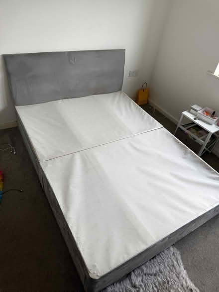 Photo of free Grey Suede Divan Bed Base (Walkden M28) #1