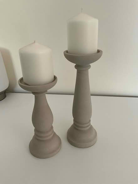 Photo of free Pair of grey stone candlesticks & new candles (Arborfield Garrison RG2) #1