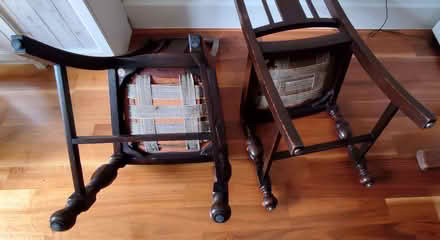 Photo of free Pair of vintage Jas. Shoolbred & Co wooden dining chairs (Tolworth KT6) #3