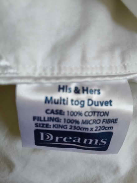 Photo of free King size 'his and hers' multi tog duvet (Alcester Lanes End B14) #3