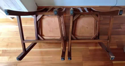 Photo of free Pair of Vintage Mid-Century Wooden Dining Chairs – Tan Vinyl (Tolworth KT6) #4