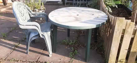 Photo of free Sturdy Grosfillex Garden table + 2 chairs (Loanhead EH20) #2
