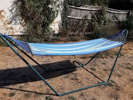 Photo of free Hammock, blue stripe full working order. Packs flat. (Old Woking GU22) #1