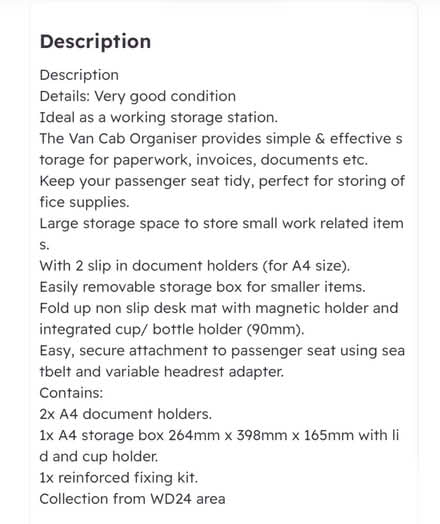 Photo of free Van organiser (North Watford WD24) #3